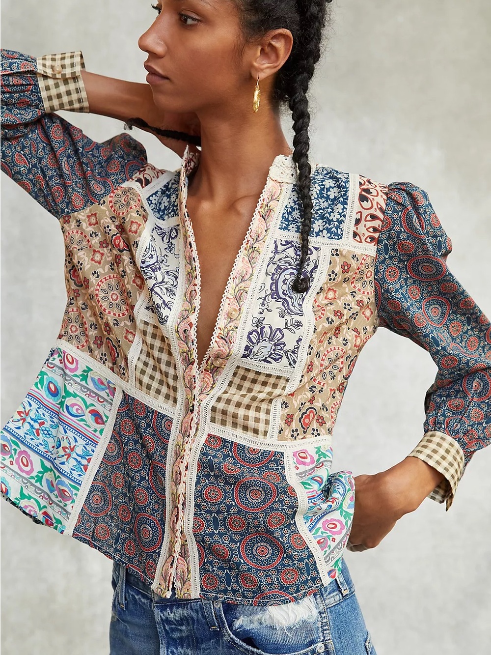 Anthropologie Pilcro Boho Patchwork Print Blouse